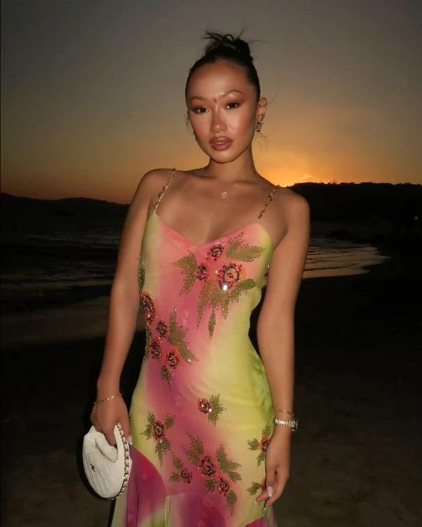 Gorgeous Chiffon Beaded Mermaid Slit Evening Dress,Formal Party Prom Dress