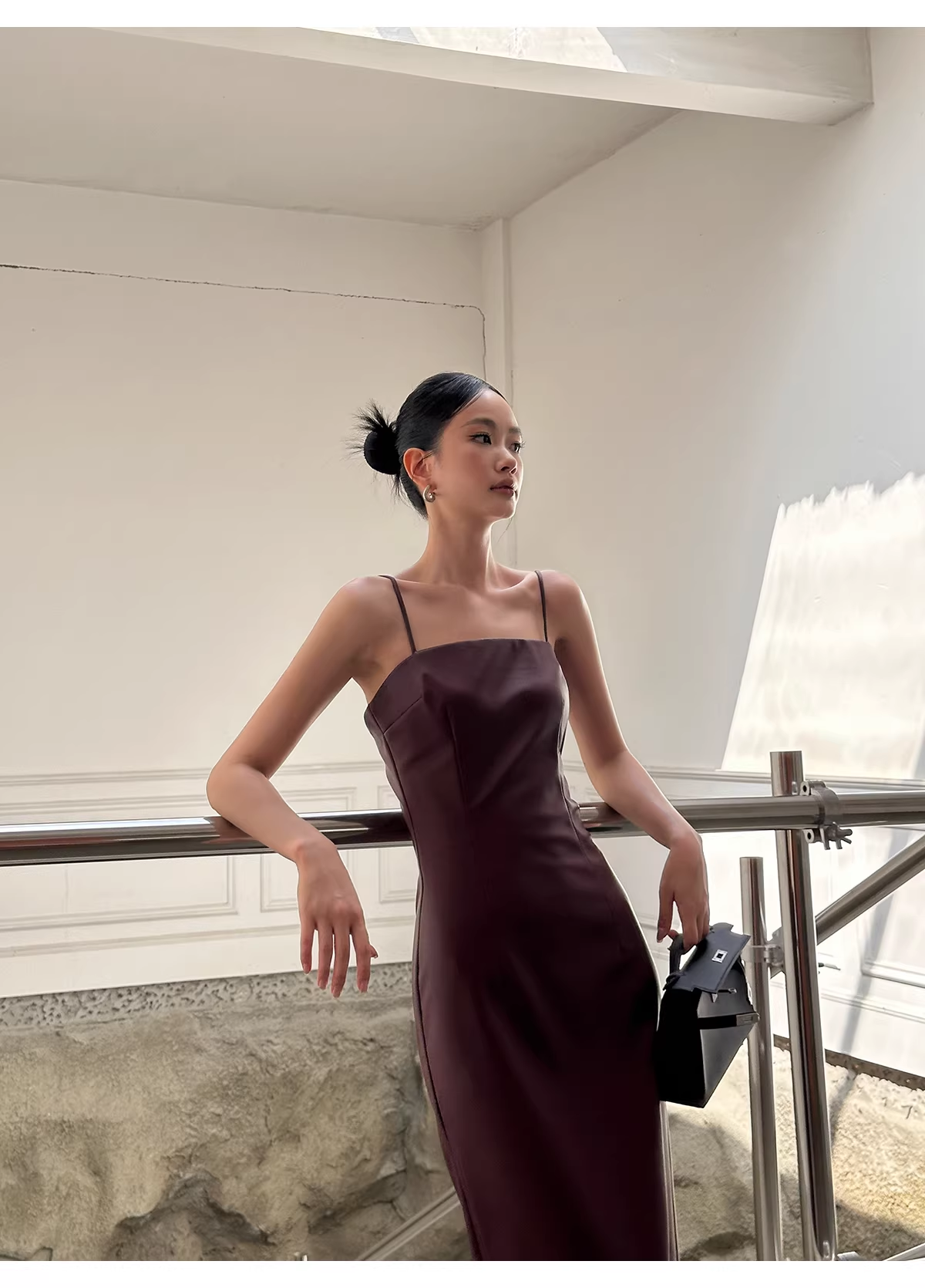 Fashion Spaghetti Straps Burgundy Sheath Long Party Dress Birthday Evening Dress