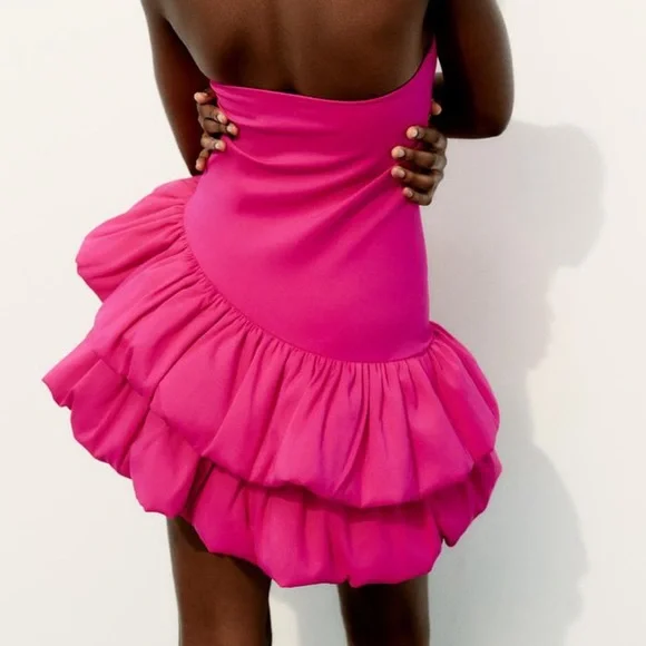 Sexy Hot Pink Strapless Satin Short Birthday Dress Homecoming Dress