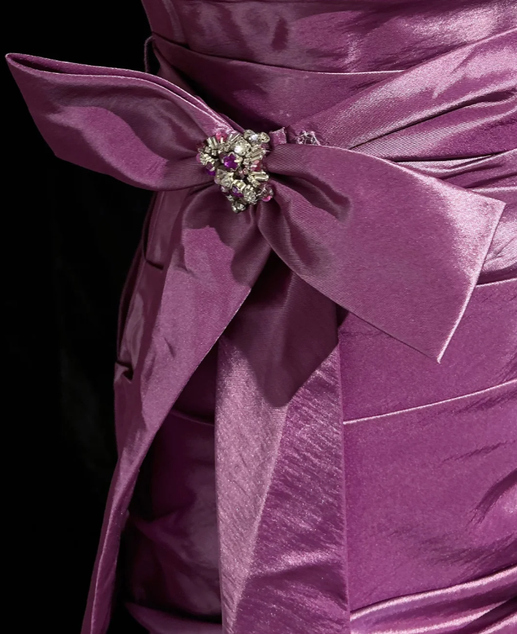 Elegant Purple V Neck Satin Pleated Mermaid Long Evening Dress Birthday Prom Dresses