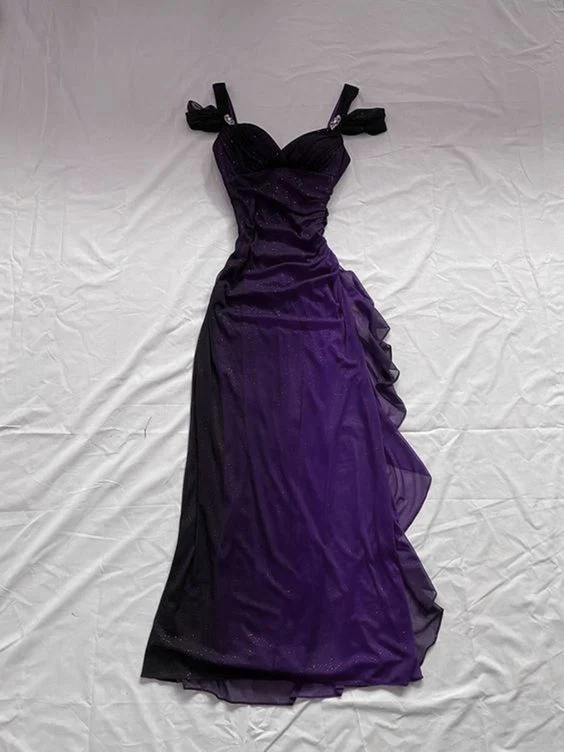 Charming Ombre Red Chiffon A Line Prom Dress Off The Shoulder Evening Dress