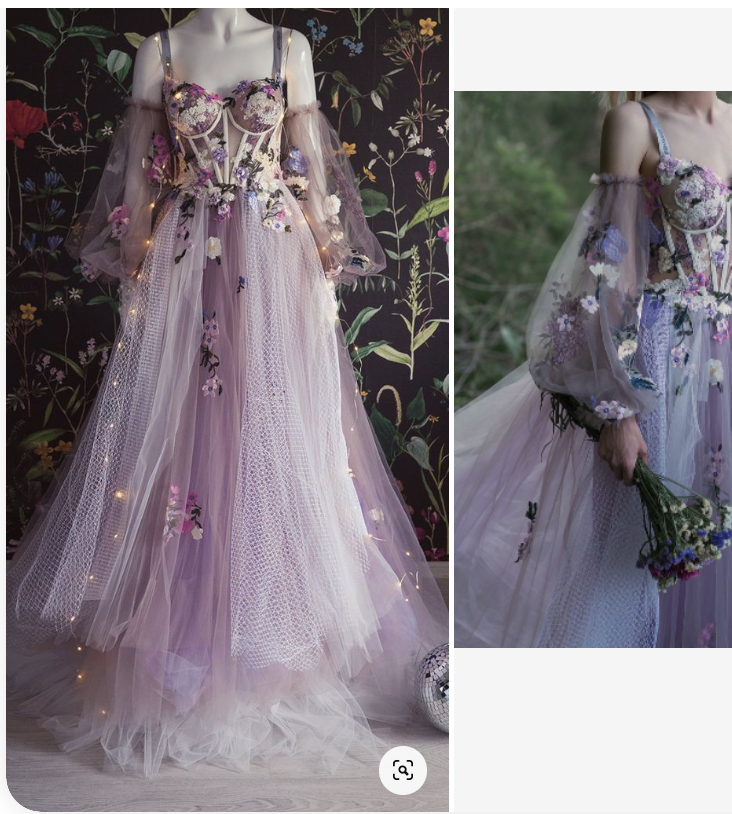 Elegant Dusty Lavender Floral Spaghetti Strap Sweetheart A-line Tulle Long Prom Dress
