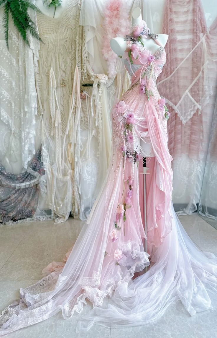 Classy Halter Pink Tulle Beaded Appliques Mermaid Long Party Dress Formal Evening Dress