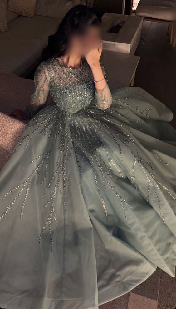 Chic A-Line Floor Length Evening Dress,Princess Dress