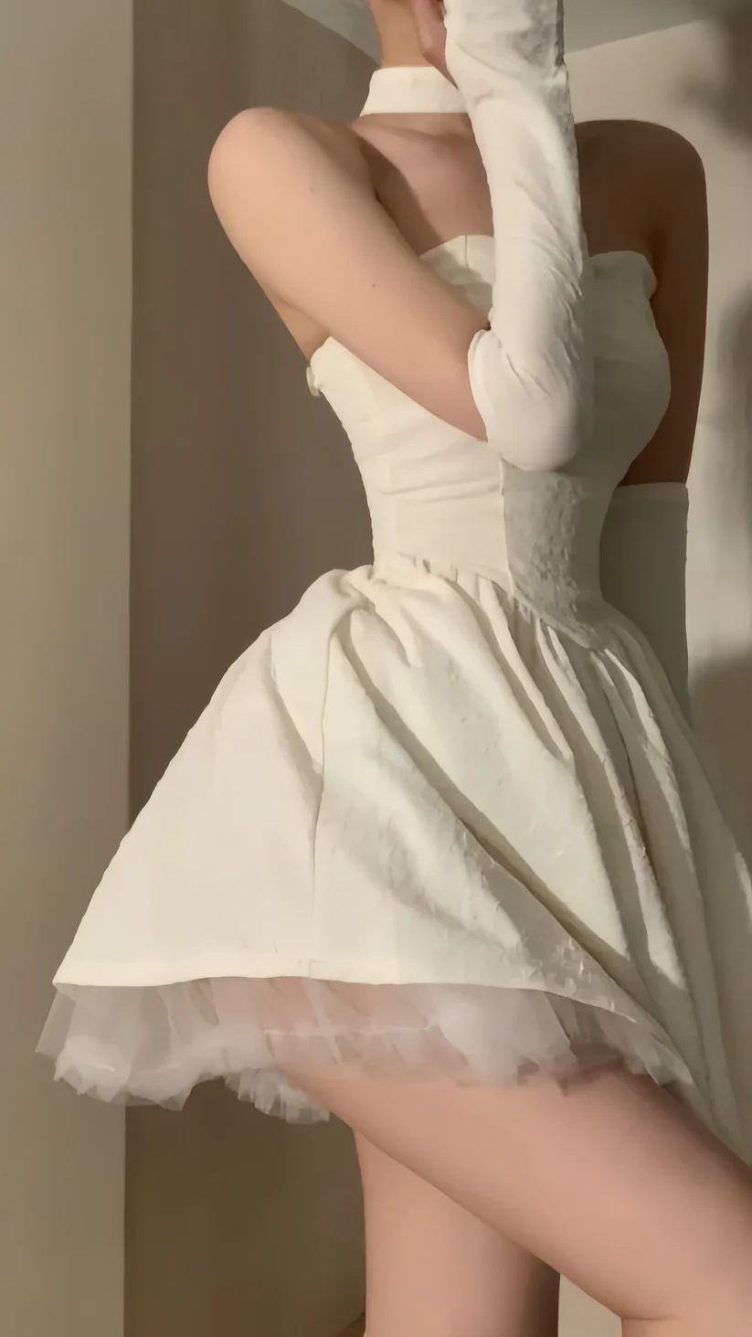 Classy Off White Strapless A Line Tulle Satin Short Prom Dress Formal Birthday Outfits
