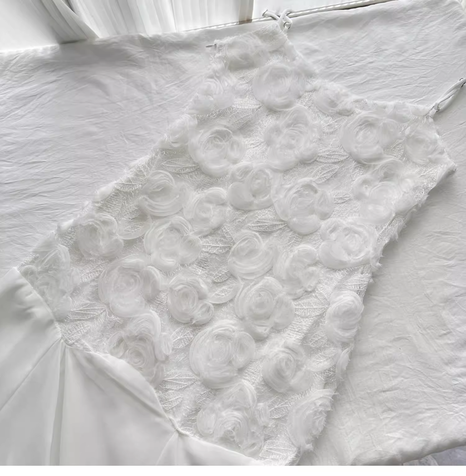 White Suspender Dress French Chiffon Waist Party Dress Mermaid Dress