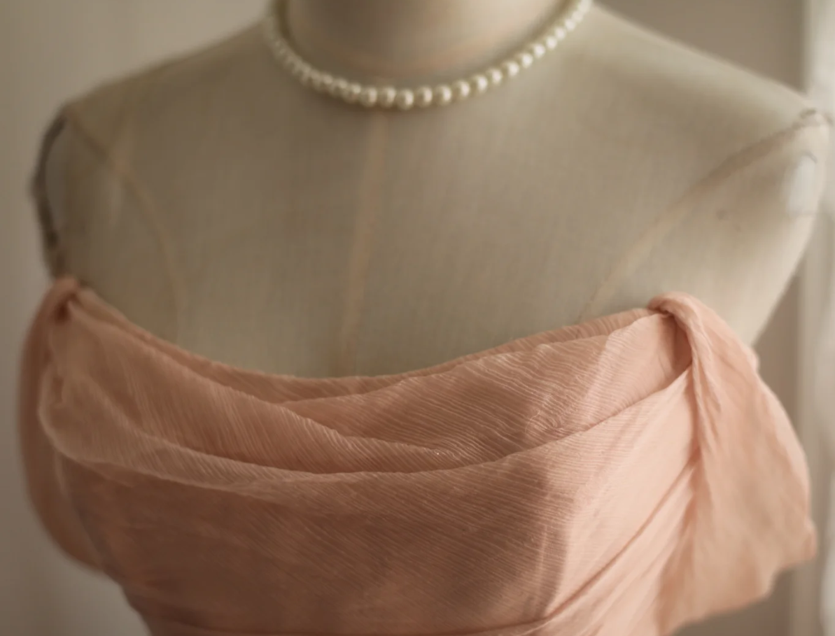 Classy Nude Pink Chiffon A Line Long Wedding Guest Dress Formal Birthday Party Dress