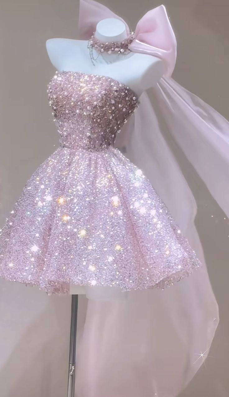 Glitter Pink Tulle Sequin Beaded A Line Short 16th Birthday Outfits Formal Homecoming Dress