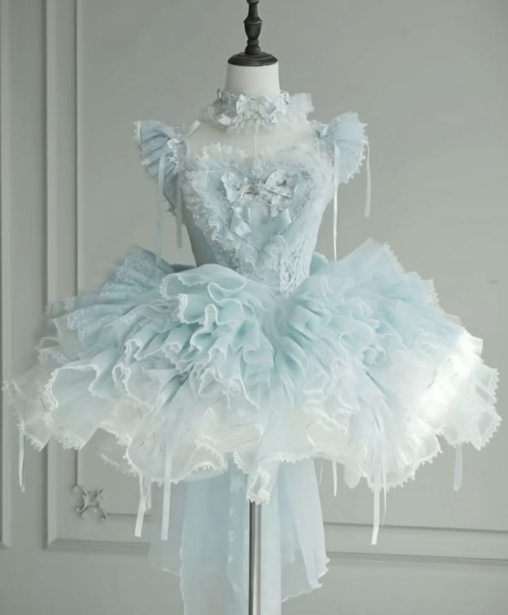 Cute Blue Tulle Lace Layered Pleated Short Birthday Dress Formal Homecoming Dress