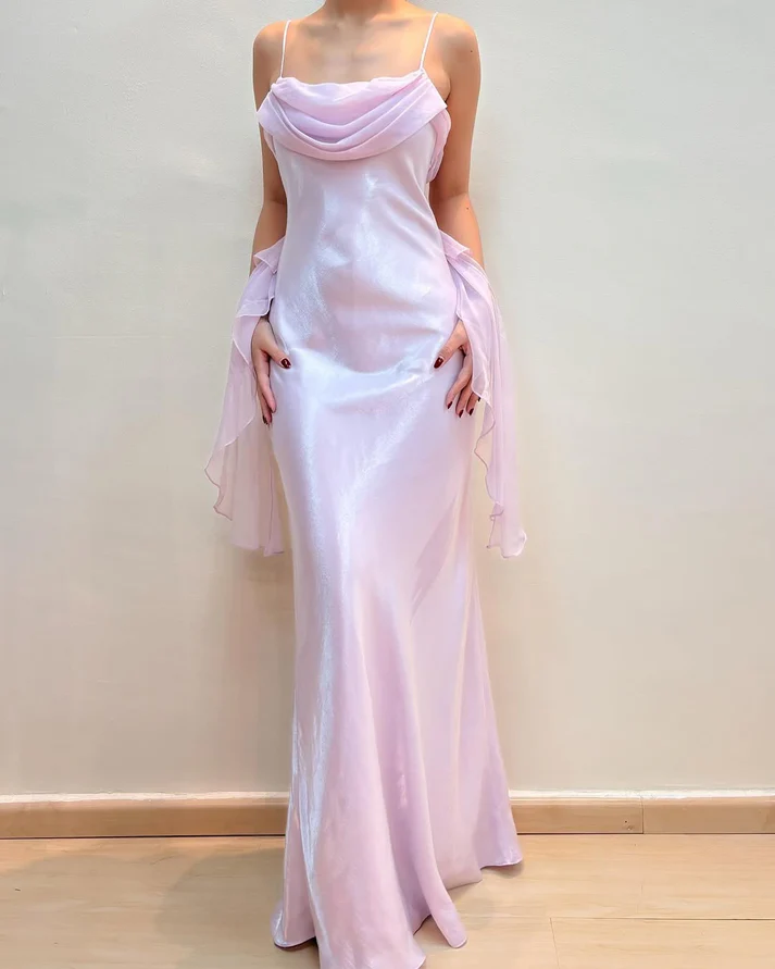 Spaghetti Straps Pink Mermaid Prom Evening Dress