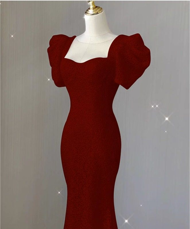 Mermaid evening dress, high-end burgundy bridal toast dress,elegant lady prom dress