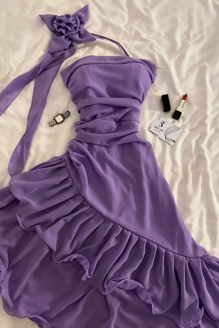 Charming Purple Chiffon Ruffle Short Graduation Homecoming Dress Formal 16th Birthday Outfits
