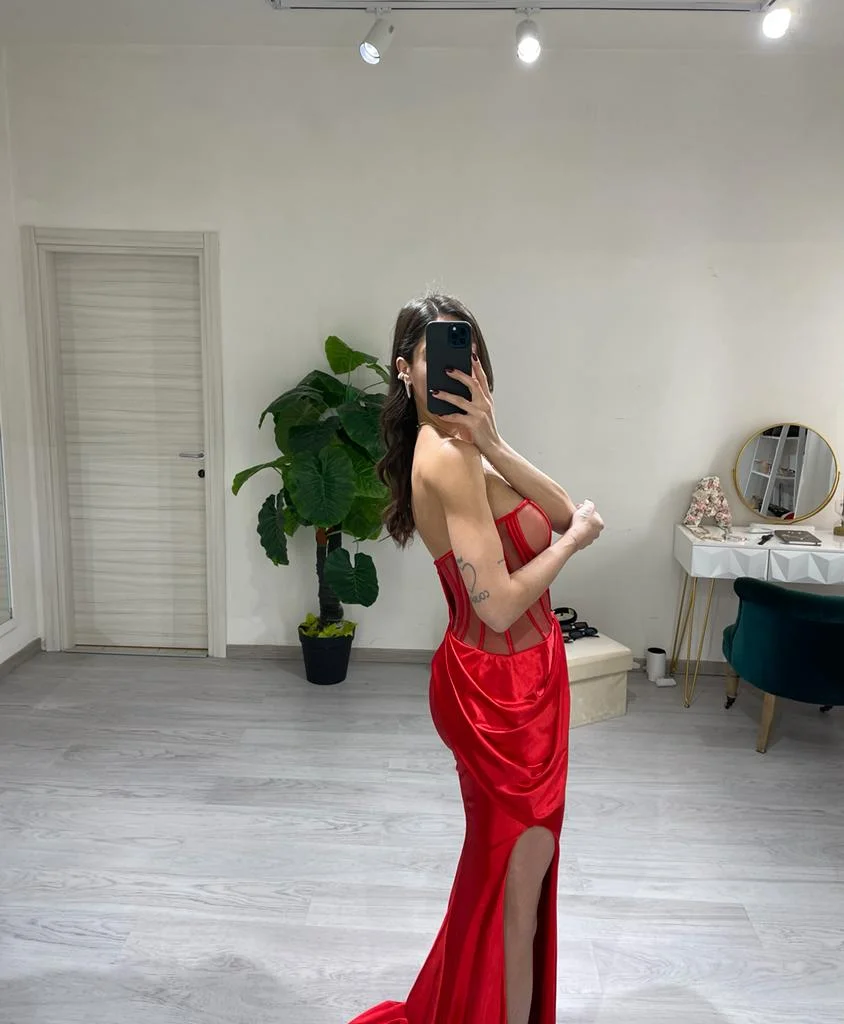 Sexy Mermaid Prom Dress With Split See-through Evening Dress