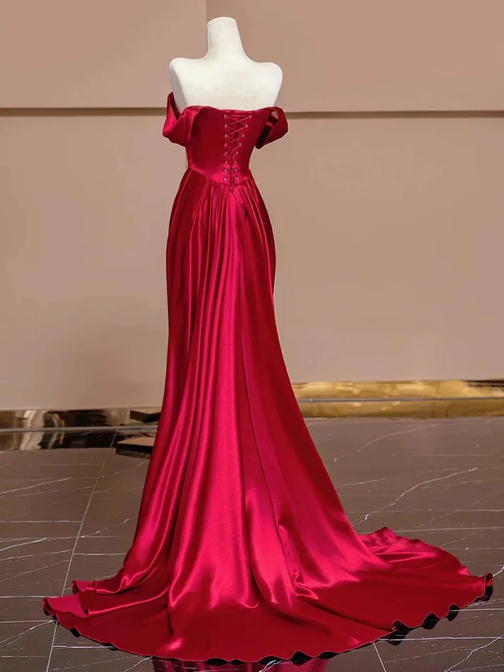 Classy Off The Shoulder Red Mermaid Long Prom Dress Formal Evening Dress