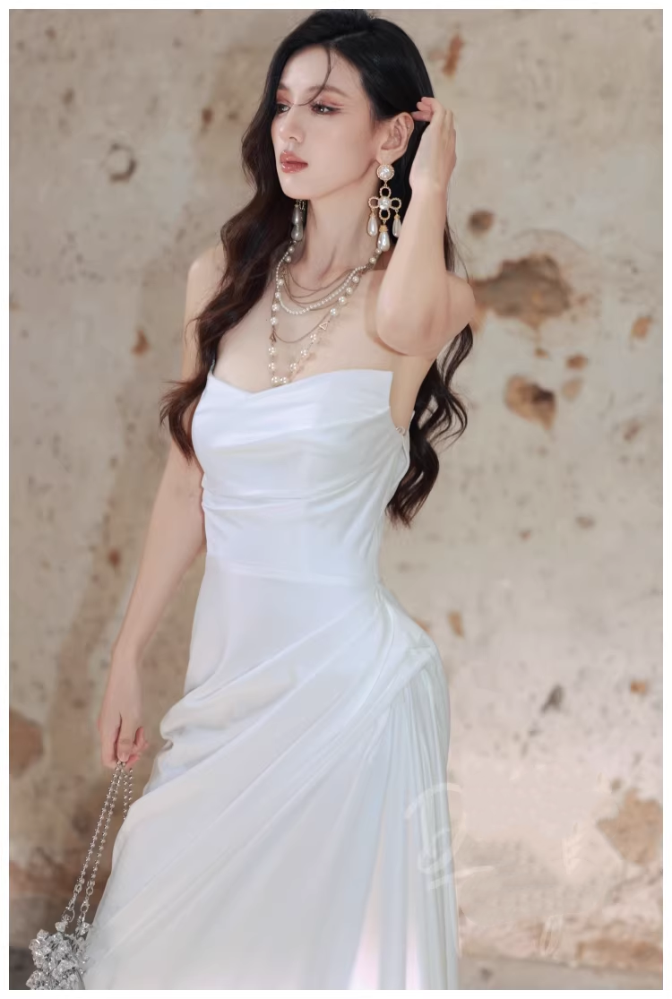 Charming Strapless Satin Pleated Mermaid Long Evening Dress White 19th Birthday Outfits