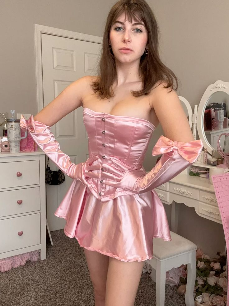Cute Pink Strapless A Line Short Party Dress Homecoming Dress With Gloves