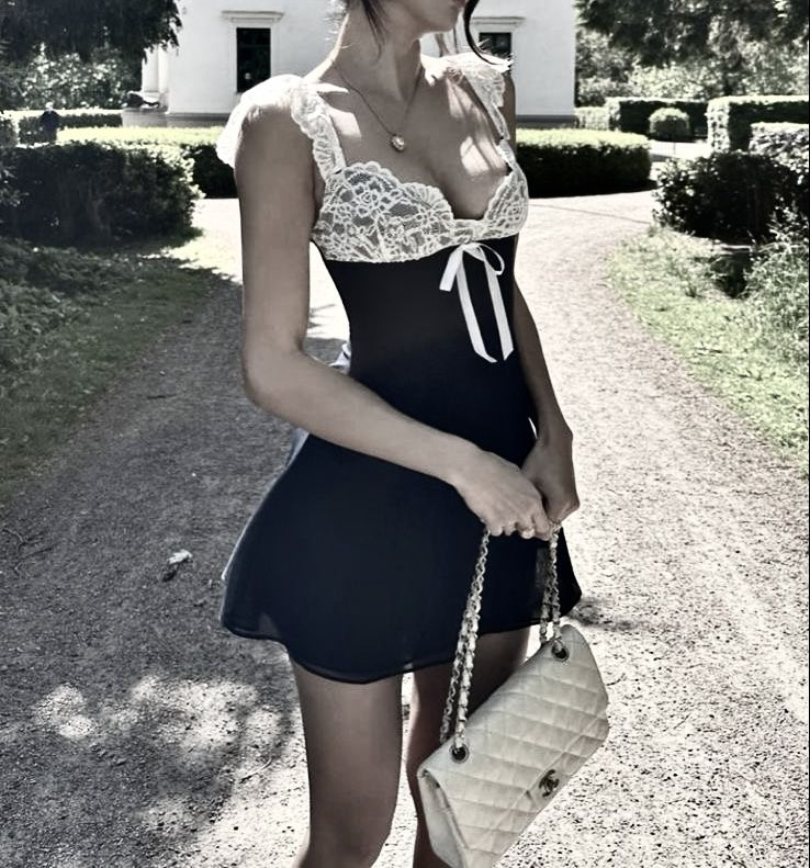 Pretty Black Lace Chiffon Short Prom Dress Formal Homecoming Dress Birthday Dress
