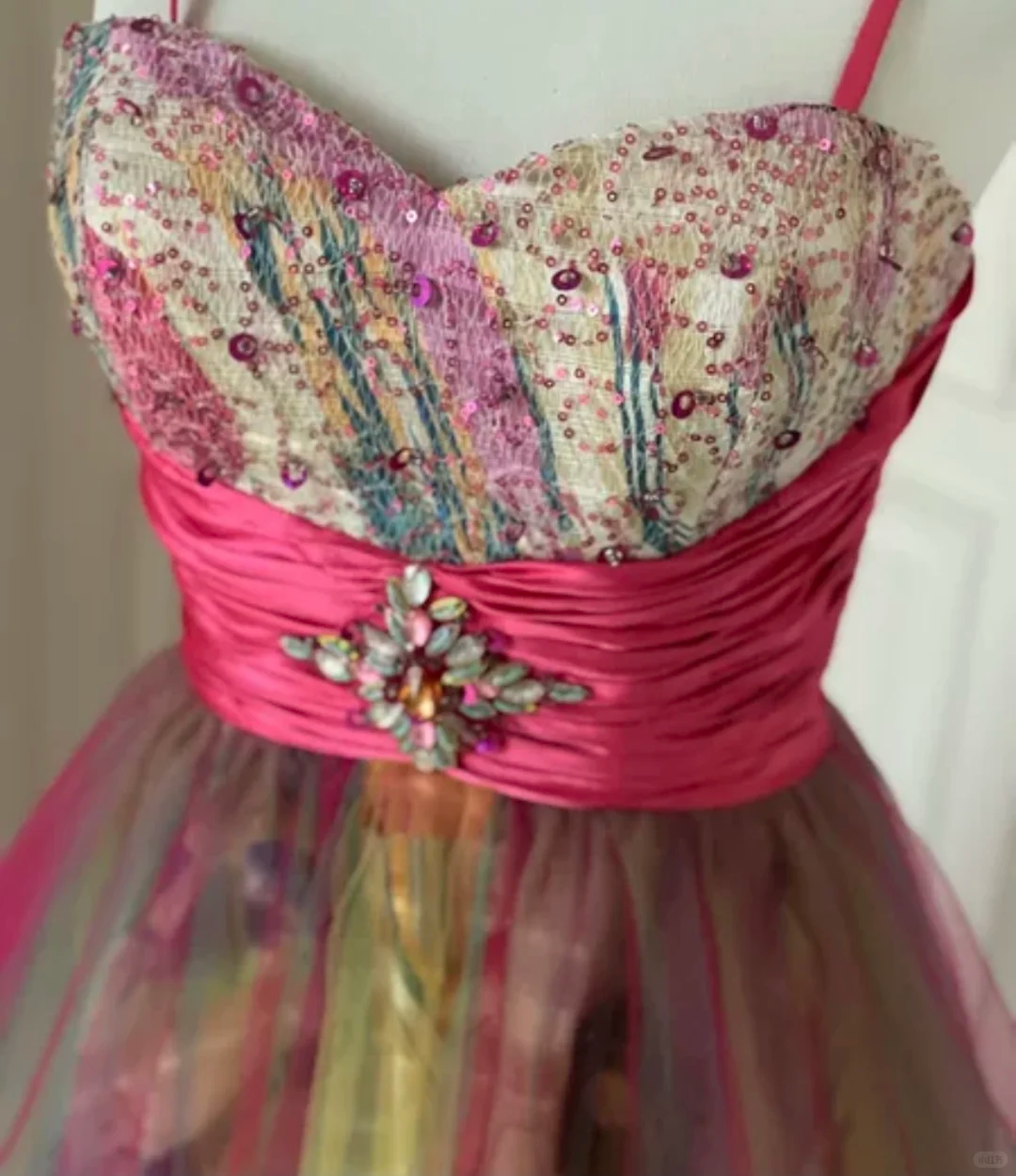 Unique Spaghetti Straps Tulle Sequin A Line Homecoming Dress Mini Party Dress