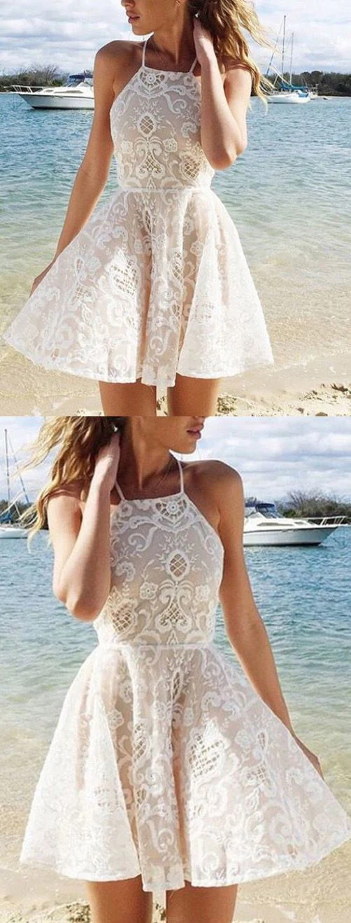 Sleeveless Ivory Party Homecoming Dresses Admirable Short A-line/Princess Lace Dresses