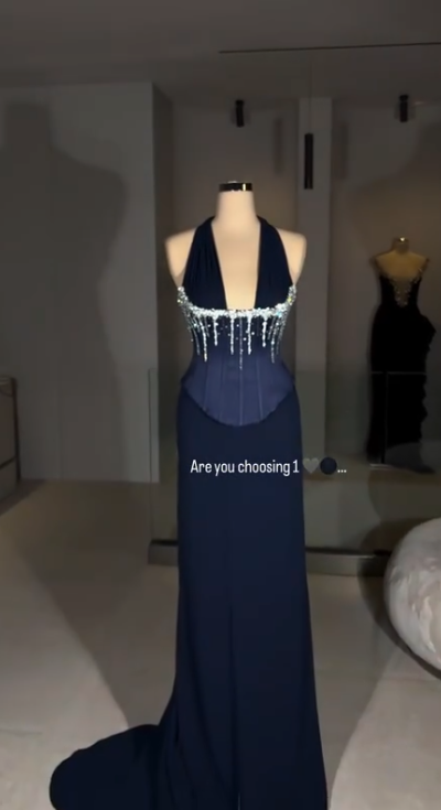 Sexy Halter Pink Chiffon Beaded Mermaid Evening Dress Party Gown