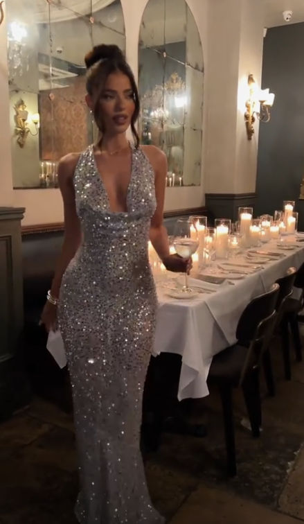Sparkly Halter Backless Silver Sequins Evening Dress Long Prom Dress