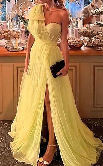 Fuchsia One Shoulder Evening Dresses Long Tulle A Line Evening Dresses