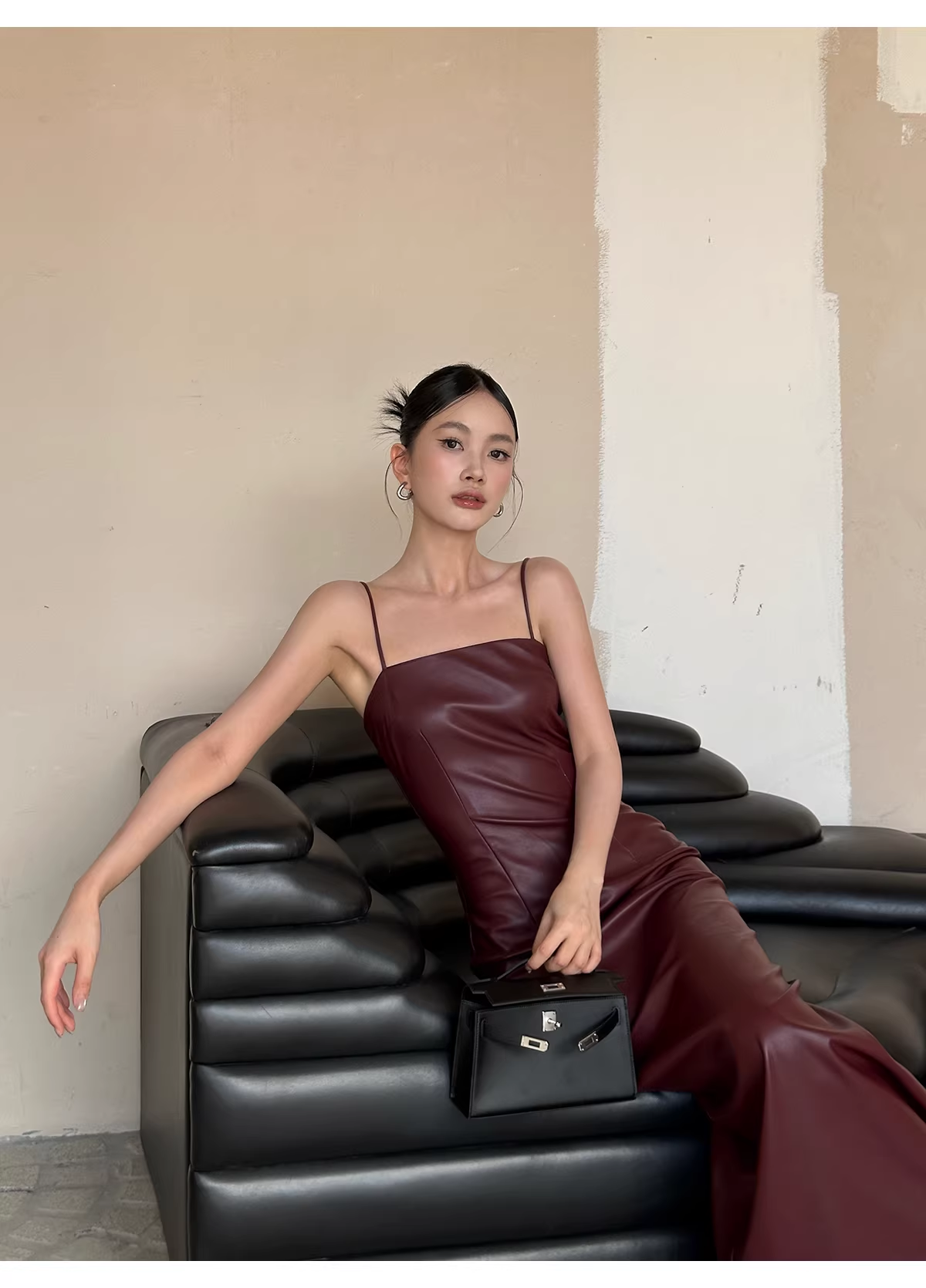 Fashion Spaghetti Straps Burgundy Sheath Long Party Dress Birthday Evening Dress