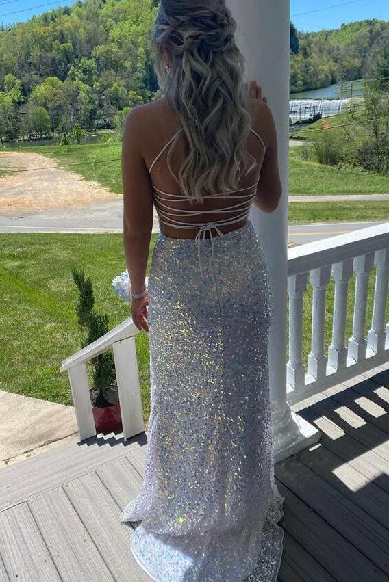 Beautiful White Sequins Long Prom Dress,Formal Party Evening Gown