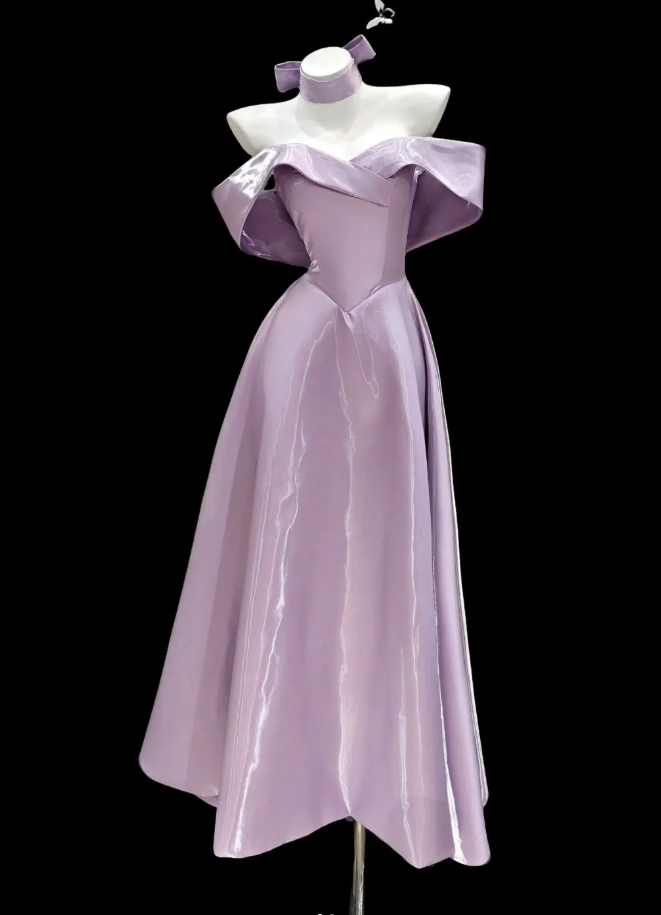 Fairy Off The Shoulder Purple Satin A Line Long Party Dress 18th Birthday Outfits