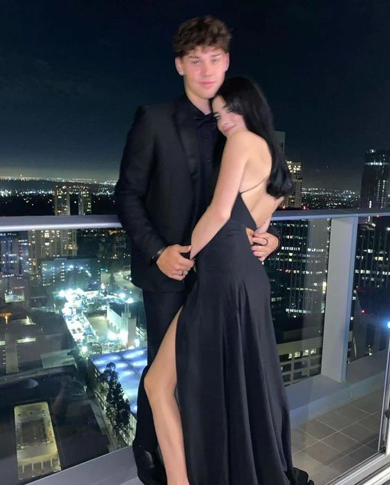 A Line Straps Black Long Backless Prom Dresses Evening Dress