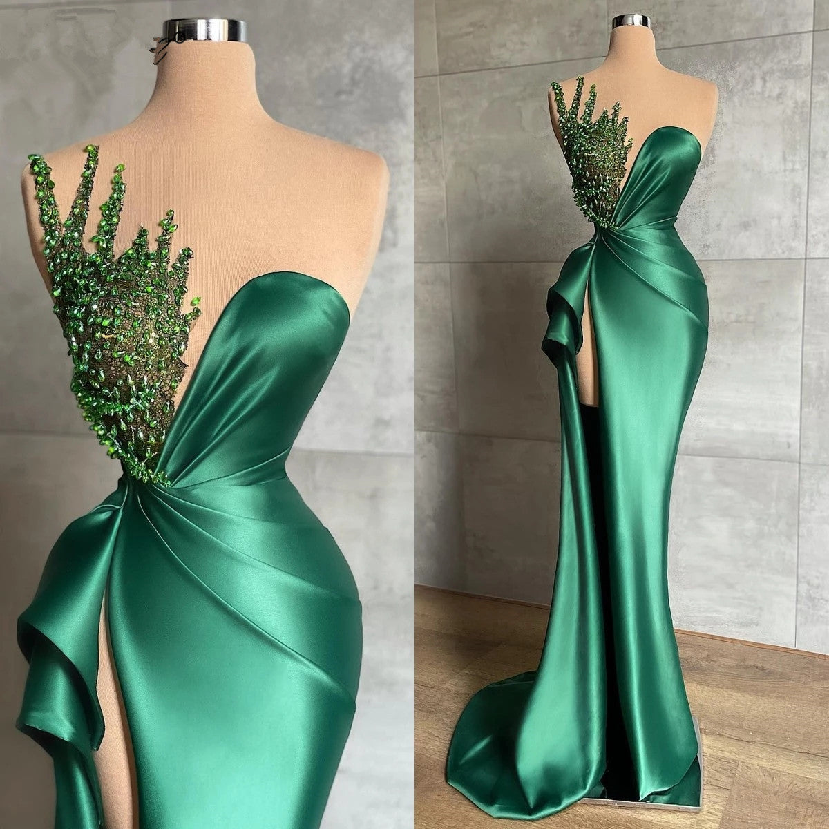 Green Pageant Dresses Long Evening Dress With Slit