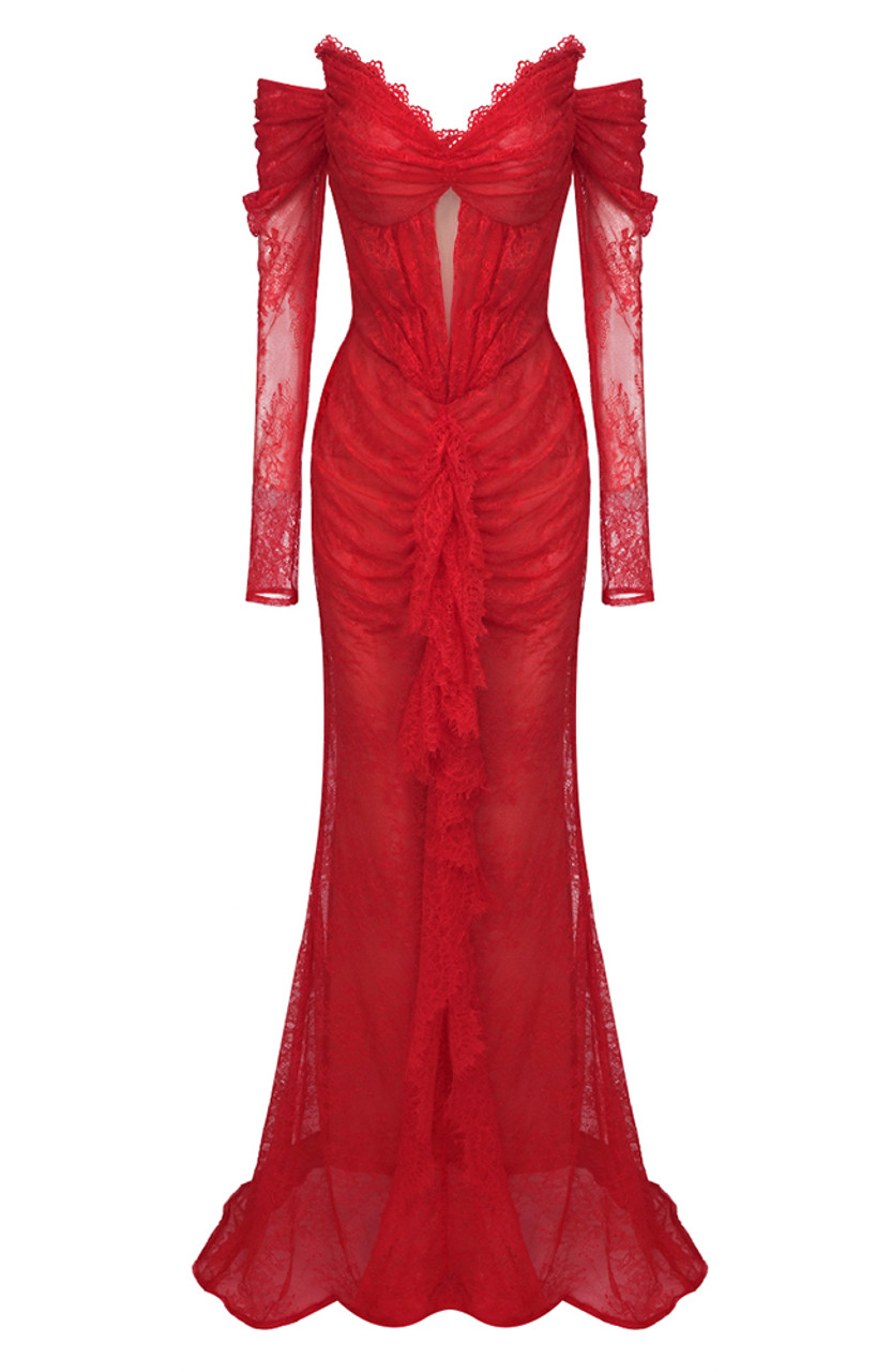 Sexy Red Off The Shoulder Lace Mermaid Evening Dress Formal Party Prom Dress