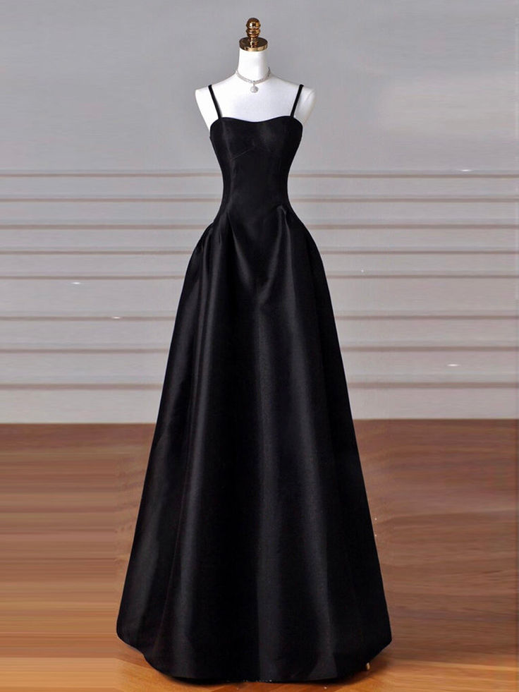Elegant Black A-Line Satin Long Prom Dress Long Prom Dress