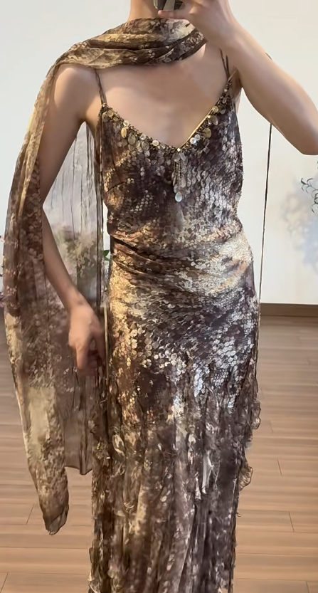 Vintgae Prom Party Dress Chiffon Evening Dress Birthday Outfit