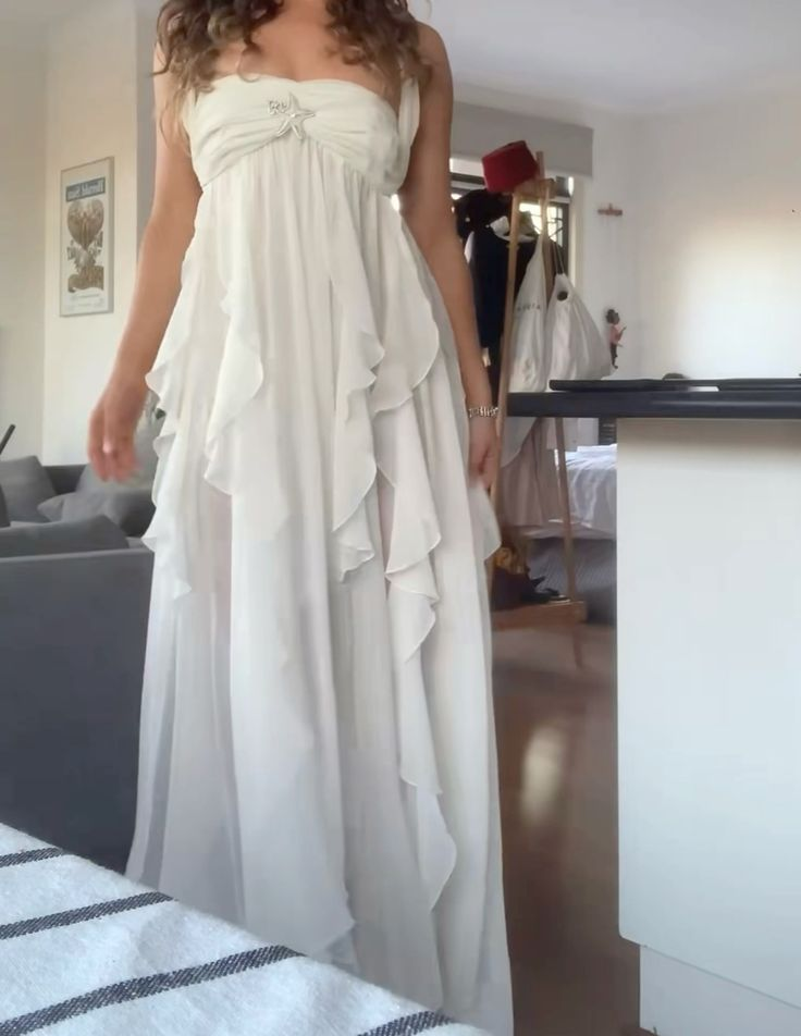 Sexy Halter Party Dress White Chiffon Slit Evening Gown Prom Dress