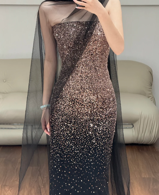 Sequin Black Sexy Prom Party Dress Birthday Outfit Shiny Evening Dress