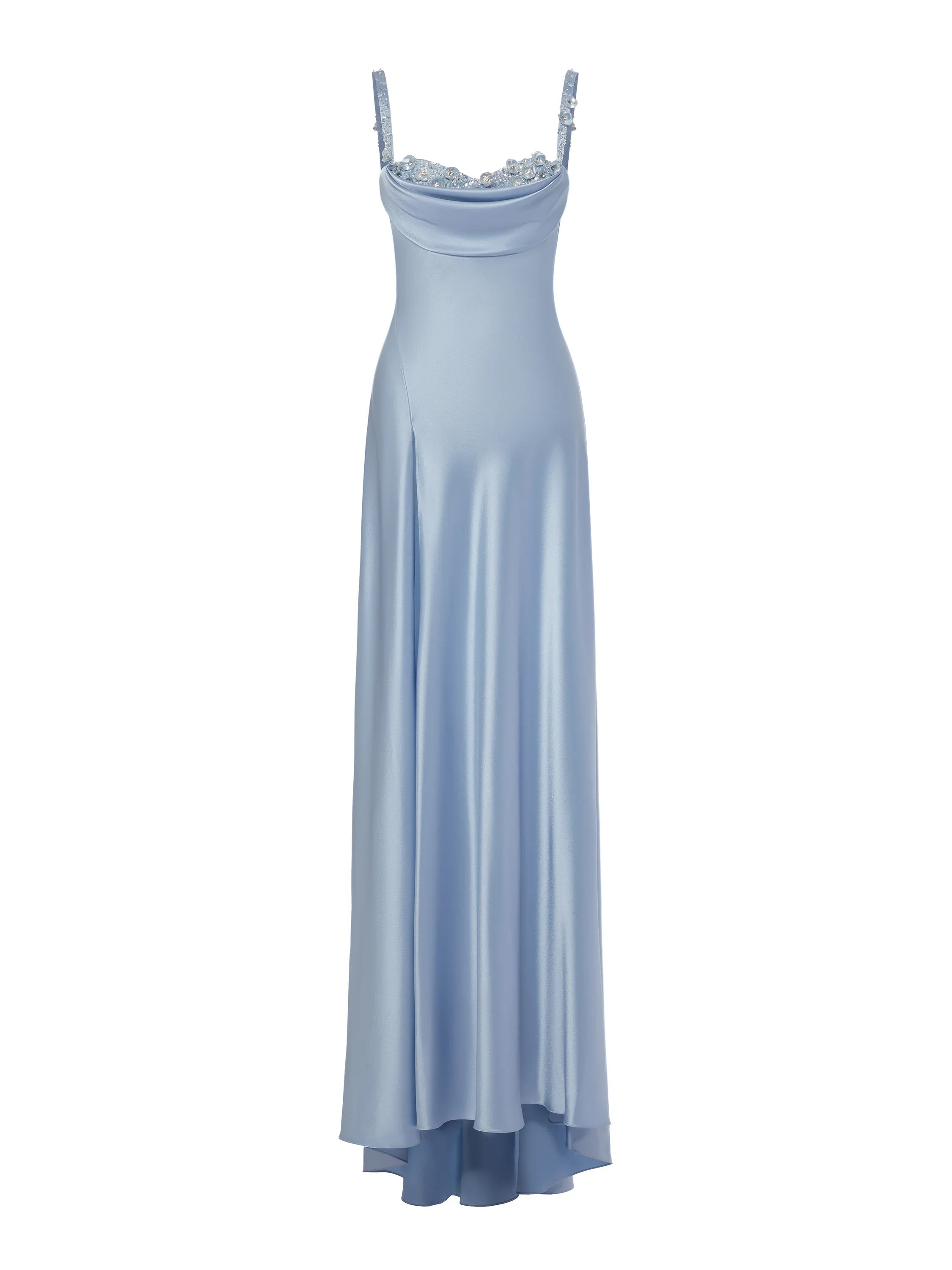 Pretty A line Straps Light Sky Blue Satin Long Party Dress Prom Dresses