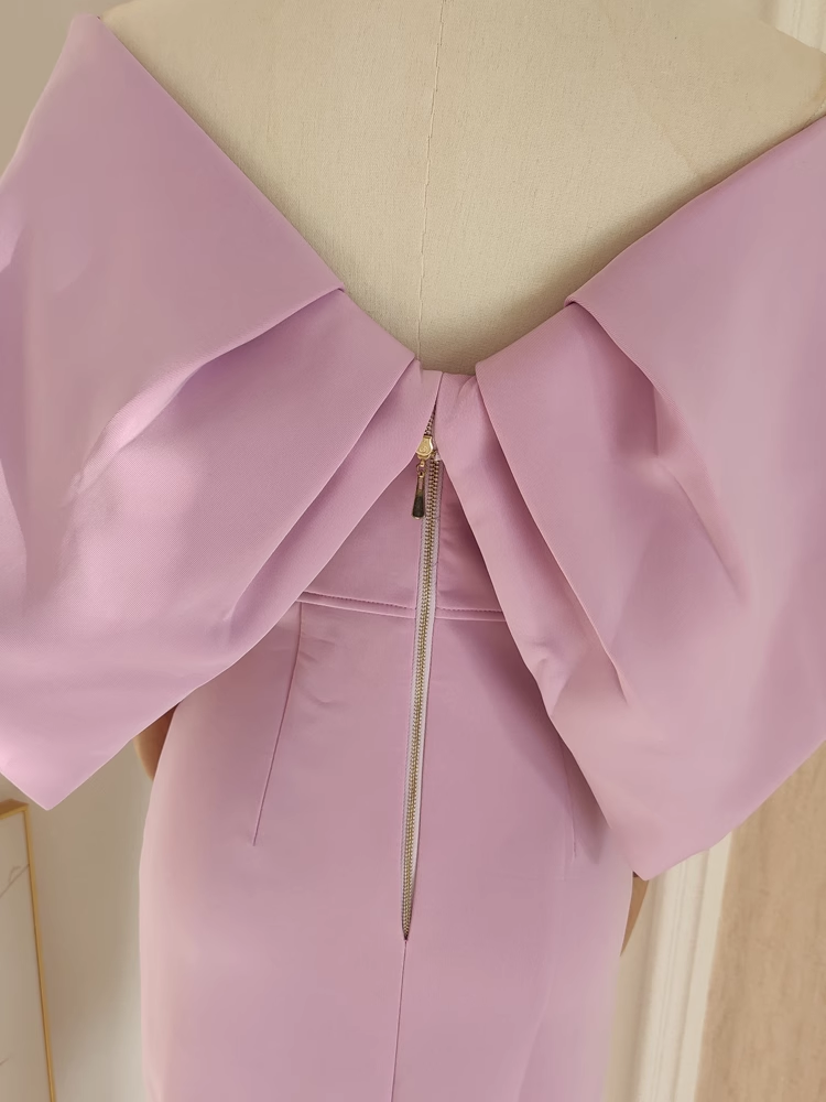 Sexy A line Off The Shoulder Lilac Vacation Dress Satin Women Dresses