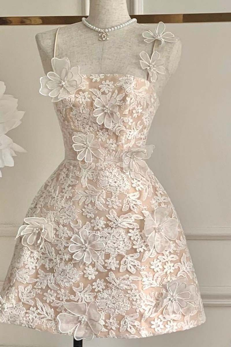 Spaghetti Straps Sleeveless Appliqued A-Line Mini Homecoming Dress