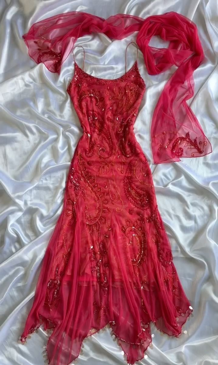 Luxurious Spaghetti Straps Beaded Red Party Dress Sexy Mermaid Chiffon Prom Dress