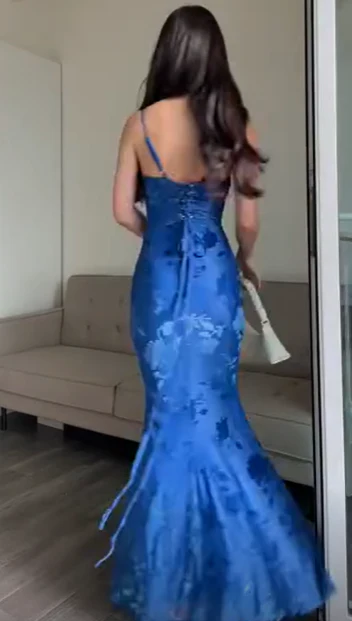 Blue Print Mermaid Long Prom Dress Evening Dress