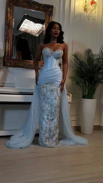 Sky Blue Mermaid Prom Dresses for African Women Sequins Birthday Party Dress Evening Formal Dress