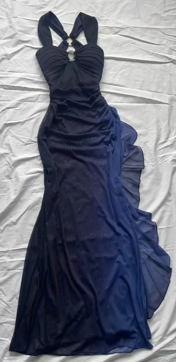 Sexy Ombre Navy Blue Long Prom Dress Party Evening Gown