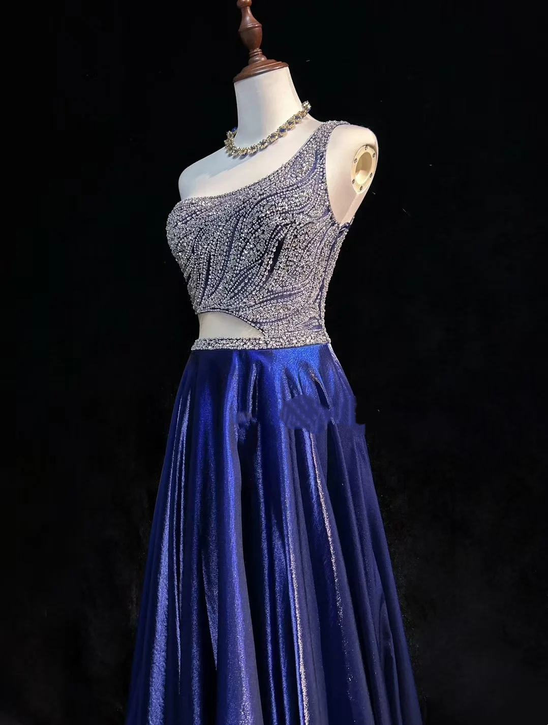 One Shoulder Royal Blue Prom Party Dress Beads Evening Gowns