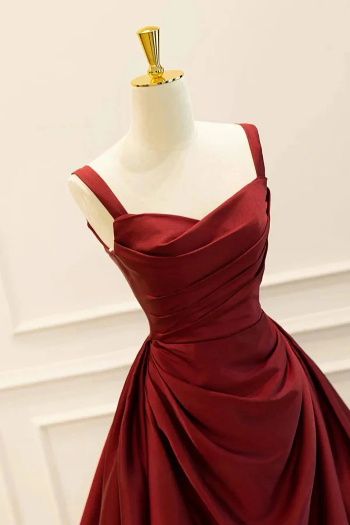 Wine Red Taffeta Straps Party Dress Prom Dress, Wine Red A-line Evening Dress