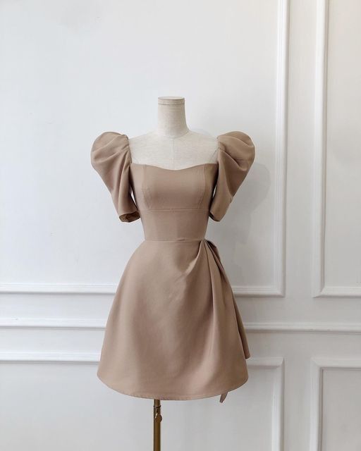 Vintage A line Midi Dress Brown Homecoming Dress
