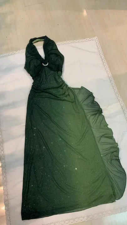 Elegant Halter Ombre Green Chiffon Long Prom Dress Glitter Evening Dress