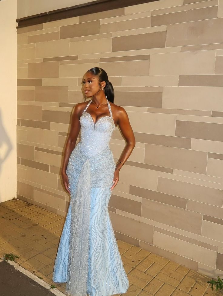 Baby Blue Sparkle Lace Prom Party Dress Evening Dress Birthday Outfit