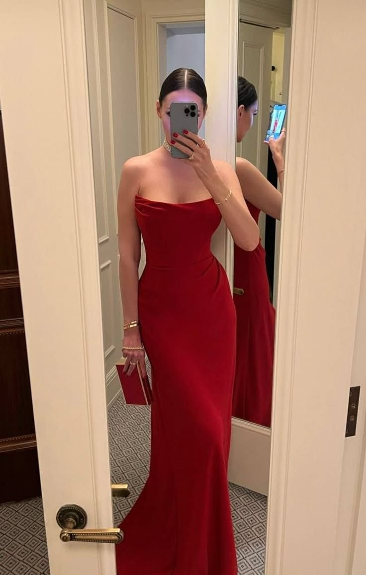 Sexy Red Strapless Mermaid Evening Dress Long Prom Dress