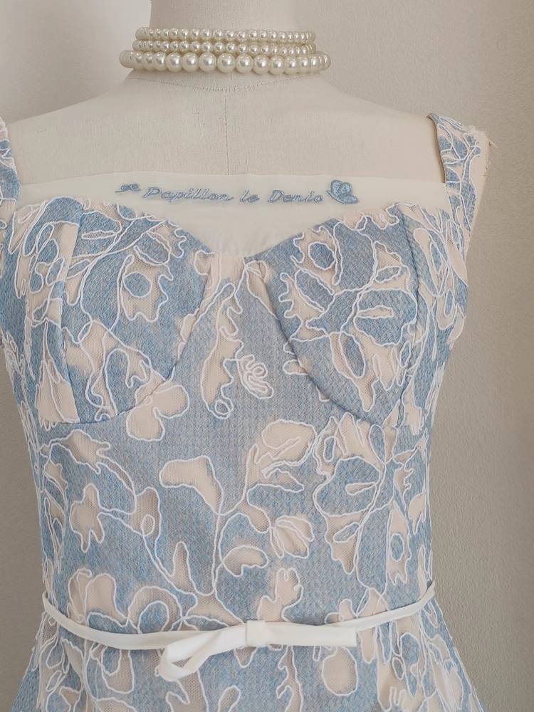 Simple A line Straps Sleeveless Blue Lace Party Dress Holiday Birthday Dresses For Women